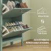 HOMCOM 2 Drawer Shoe Cabinet with Flip Doors, Narrow Shoe Storage Cabinet with Removable and Adjustable Shelves, 14 Pairs Footwear Cupboard for Hallway, Entryway, 80 x 24 x 95.5 cm