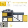 PawHut Wooden Rabbit Hutch Outdoor, Double Tier Guinea Pig Hutch, Small Animal House Water-Resistant Roof Ramp 147 x 54 x 84 cm, Grey