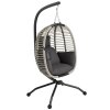Outsunny Outdoor Swing Chair with Thick Padded Cushion, Patio Hanging Egg Chair with Metal Stand, Foldable Basket, Cup Holder, Rope Structure for Indoor & Outdoor, Dark Grey