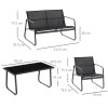 Outsunny 4 Piece Garden Furniture Set Outdoor Patio Sofa Set with Double Chair, Single Chairs and Glass Top Table for Terrace and Balcony