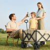 Outsunny 110L Festival Trolley on Wheels, Folding Camping Trolley Cart with Telescopic Handle, Carry Bag and All-Terrain Big Wheels, for Garden, Beach, Fishing, Black, Khaki