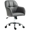 HOMCOM Computer Desk Chair, PU Leather Swivel Office Chair, Makeup Vanity Chair with Height Adjustable, Wheels, for Home Study Bedroom, Grey