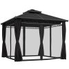 Outsunny 3 x 3 (m) Outdoor Polycarbonate Gazebo, Double Roof Hard Top Gazebo with Galvanised Steel Frame, Nettings& Curtains for Garden, Lawn, Patio and Deck, Dark Grey