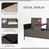 Outsunny 2 Seater Rattan Campanion Chair Wicker Loveseat Outdoor Patio Armchair with Drink Table Garden Furniture - Grey