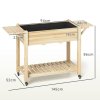 Outsunny Raised Garden Bed, Wooden Elevated Planter Box with Lockable Wheels, Side Tables and Bottom Shelf, Outdoor Planter with Liner and Drainage Holes for Vegetables, Flowers, Fruits, Natural