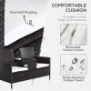 Outsunny 2 Seater Rattan Sofa with Cushions, Wicker Garden Loveseat with Armrests, Outdoor Garden Sofa Couch with Metal Frame for Patio, Brown