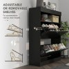 HOMCOM Narrow Shoe Cabinet, Wall Mounted or Freestanding Shoe Storage Cabinet with 2 Flip Drawers and Open Shelf for 12-16 Pairs of Shoes for Entryway, High Gloss