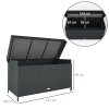 Outsunny 627 L Rattan Garden Storage Box, Outdoor Garden Cushion Storage Box with Gas Lift Lid and Wheels, Outdoor Rattan Chest Container for Cushions, Pillows and Tools, Black