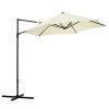 Outsunny 2.5M Garden Cantilever Parasol, Offset Roma Patio Umbrella Hanging Sun Shade Canopy Shelter with 360 Rotation and Cross Base, Beige