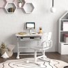 AIYAPLAY Kids Desk and Chair Set, Height Adjustable School Study Table Chair Set with Tilted Desktop, Storage Drawer, Book Stand, for Writing Reading, kids Aged 3-12 Years, Grey
