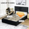 HOMCOM Double Ottoman Bed Frame, 4ft6 Gas Lift Storage Bed with 2-Level Adjustable Velvet Upholstered Headboard, Wheeled Drawer and Wooden Slats, No Mattress, Black
