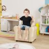 HOMCOM Kids Recliner, PU Leather Kids Armchair, Child Chair, Toddler Armchair with Adjustable Backrest, Footrest, Padded Headrest, Cup Holder, Beige