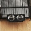 PawHut Dog Crate Furniture with 2 Rotatable Bowls, Dog Crate End Table with 2 Anti-Escape Doors, Storage Shelf, for Medium Dogs, 80 x 56 x 76.5 cm, Grey