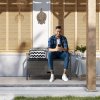 Outsunny 2 Seater Garden Storage Bench with 160L Capacity, PE Rattan Garden Bench with Storage, Wicker Outdoor Bench Loveseat with Cushion, Pillows and Steel Frame for Patio, Grey
