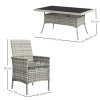 Outsunny Rattan Garden Furniture Set, 6 Seater Outdoor Dining Table and Chairs with Cushions, 150 x 90cm Rectangular Tempered Glass Table, 6 Armchairs, for Terrace, Conservatory, Balcony, Mixed-Grey