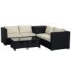 Outsunny 4 Pieces Rattan Garden Furniture Set, 4 Seater Corner Sofa Set with Storage Box, 2 Drawers Coffee Table, Loveseats with Cushions, Wicker Garden Conservatory Furniture for Balcony, Black