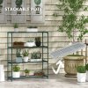 Outsunny Modern Plant Stand, 4-Tier Planter Holder with Steel Frame, Outdoor Flower Display Rack for Potted Plants Garden Balcony Decor, Dark Green