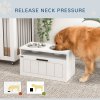 PawHut Raised Dog Bowl, Elevated Pet Bowls with Slow Feeder, Two Stainless Steel Bowls, Drawer, for Large & Extra Large Dogs, White