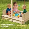 Outsunny Kids Wooden Sand Pit with Lids, Children Sandbox Height Adjustable Canopy for Garden, Convertible Bench Outdoor Garden Playset, Blue and White Canopy
