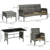 Outsunny 5 Seater Rattan Garden Furniture Set, 2 Armchairs, 3-Seater Wicker Sofa, 2 Footstools and Glass Table, 6 Piece Patio Rattan furniture Sofa Sets with Cushions for Conservatory, Mixed Grey