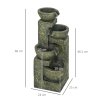 Outsunny Outdoor Garden Water Feature with 4-Tier Stacked Stone Look Bowls, Patio Cascading Waterfall Fountain, Adjustable Flow, Rustic Decor, Black and Yellow
