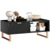HOMCOM Marble-Effect Coffee Table with Storage, Living Room Table with Drawer and 2 Open Shelves, Modern Centre Table with Fluted Door, Black