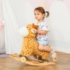 HOMCOM 2 In 1 Kids Todder Rocking Horse Plush Ride On Giraffe Rocker with Wheels Wooden Base Animal Sounds for 3-6 Years