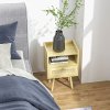 HOMCOM Bedside Tables Set of 2, Boho Styled Nightstand with Drawer, Storage Compartment and Rattan Accent, Side End Table for Bedroom, 40 x 30 x 60cm, Natural Wood Finish