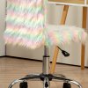 HOMCOM Fluffy Desk Chair, Armless Students Chair, Makeup Vanity Chair with Adjustable Height, Rolling Wheels for Home Study Bedroom, Unicorn Tone