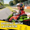 HOMCOM 24V Electric Go Kart for Kids, Ride On Racing Kart with Adjustable Seat, Battery Powered Drifting Ride On Car with Music, Light, Slow Start, Button Start, Horn, for 6-12 Years, Green