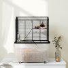 PawHut Hamster Cage, Gerbil Cage 3 Tier with Wheels, Deep Bottom, Ramps, Food Dish, Water Bottle, for Dwarf, Syrian, 57 x 43 x 74cm - Black