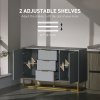 HOMCOM Sideboard for Living Room, Modern Storage Cabinet with 3 Drawers and Adjustable Shelves, Freestanding Cupboard for Dining Room, Kitchen, Grey