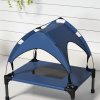 PawHut Cooling Raised Dog Bed, Elevated Pet Bed with Breathable Mesh, UV Protection Canopy, Foot Pads, for Indoor Outdoor, Mini, Small Dog, 61 x 46 x 63cm - Dark Blue