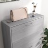 HOMCOM Narrow Shoe Cabinet, Slim Shoe Storage Cabinet with 3 Flip Drawers, 12 Pair of Shoes Organizer Hallway Entryway