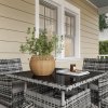 Outsunny 4 Seater Rattan Dining Set with Cushions, 5 Pieces Garden Dining Set with Glass Tabletop, PE Rattan Garden Furniture Set with Dining Table and Armchairs for Patio, Balcony, Mixed Grey