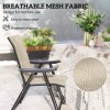 Outsunny Set of 2 Folding Chair, Garden Chair Set with Breathable Mesh Back and Seat, Outdoor Camping Chairs with Armrests, Steel Frame for Deck Balcony, Brown