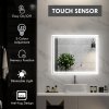 kleankin Bathroom Mirror with LED Lights, Dimmable Makeup Mirror with 3 Temperature Colours, Defogging Film, Memory Function and Aluminium Frame, Hardwired, Horizontal and Vertical, 60 x 50?cm