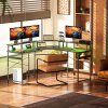 HOMCOM L Shaped Desk with Power Outlets and LED Lights, Corner Computer Desk with Monitor Stand, Gaming Desk for Home Office, Black
