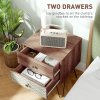 HOMCOM 2-Drawer Bedside Table, Boho Wooden Nightstand Storage Unit, Bedside Cabinet with Steel Frame, Sofa End Side Table for Living Room, Bedroom, Small Space, Rustic Brown
