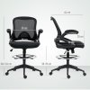 Vinsetto Drafting Chair with Flip-up Armrest, Mesh Office Stool with Foot Ring, 360 Degree Swivel Height Adjustable Chair for Standing Desk, Black