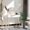 HOMCOM Modern Dressing Table with Round Mirror, Makeup Vanity Table with 2 Drawers for Bedroom, Living Room, 80 x 40 x 123 cm, White