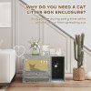 PawHut Cat Litter Box Enclosure with Rattan Door, Boho Style Hiddern Litter Box Furniture, Cat House End Side Table with Scratching Mat, Toy Ball, Non-slip Foot Pads, 80 x 50 x 50cm, Grey