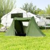 Outsunny 3 Man Camping Tent with Living Area and 2 Bedrooms, 3000mm Waterproof Family Tent with Sewn-in Groundsheet, Portable Dome Tent with Bag for Hiking, Festival, Backpacking, Green