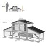 PawHut Large Rabbit Hutch with Run, Outdoor Bunny Cage with Tray, Ramp, Wooden Guinea Pig House, Light Grey