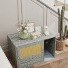 PawHut Cat Litter Box Enclosure with Rattan Door, Boho Style Hiddern Litter Box Furniture, Cat House End Side Table with Scratching Mat, Toy Ball, Non-slip Foot Pads, 80 x 50 x 50cm, Grey