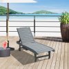 Outsunny Garden Patio Sun Lounger, Outdoor Wooden Sun Bed with Built-In Table, Reclining Backrest and Rolling Wheels for Sunbathing, Grey
