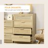 HOMCOM Bedroom Chest of Drawers, Boho Rattan Dresser with 4 Drawers, Storage Cabinet for Living Room, Hallway, Entryway, Natural Wood Finish