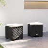 Outsunny Set of 2 Rattan Storage Ottoman, Outdoor Footstool with Removable Cushions, Garden Storage Seat for Balcony, Porch, Living Room, Cream White