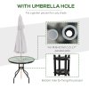 Outsunny 80 cm Round Garden Dining Table with Parasol Hole for 4, Outdoor Coffee Bistro End Side Table with Tempered Glass Top and Steel Frame for Patio, Porch, Black