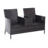 Outsunny 2 Seater Rattan Sofa with Cushions, Wicker Garden Loveseat with Armrests, Outdoor Garden Sofa Couch with Metal Frame for Patio, Brown